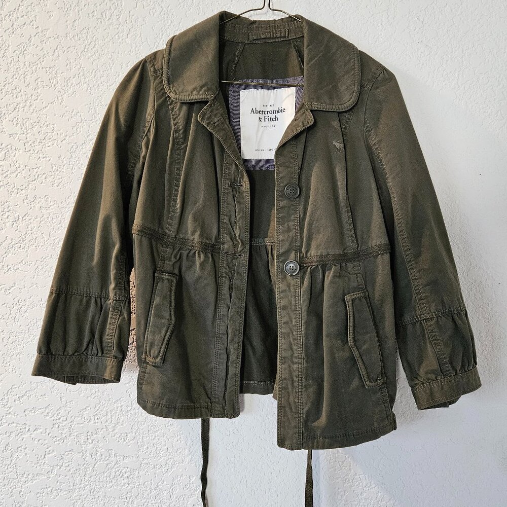 Abercrombie & Fitch 3/4 Sleeve Tie-Back Olive Green Green Jacket Size M Y2K